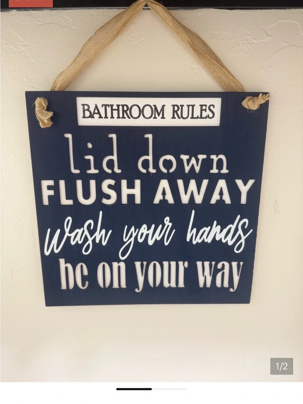 Bathroom Rules Wall Sign - Navy and White